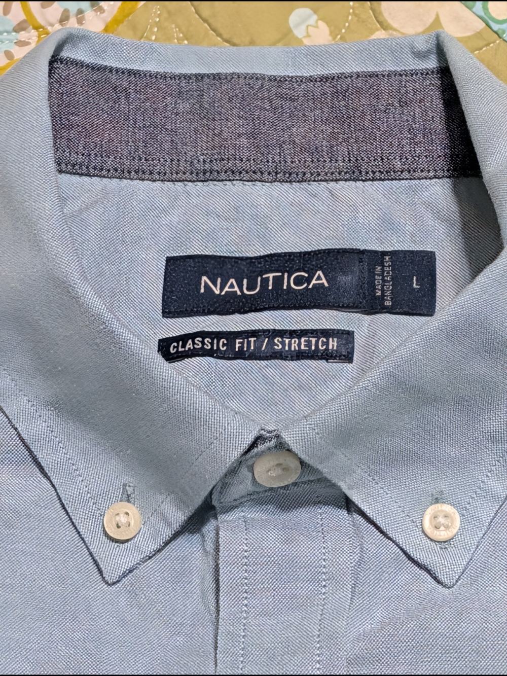 Nautica Short Sleeve Marine Blue Classic Fit Stretch Button-Down Shirt